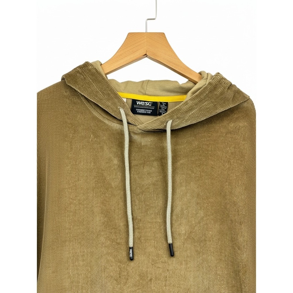 WeSC Mens Corduroy Hoodie Khaki Tan Pullover Sweatshirt XL Pocket Streetwear